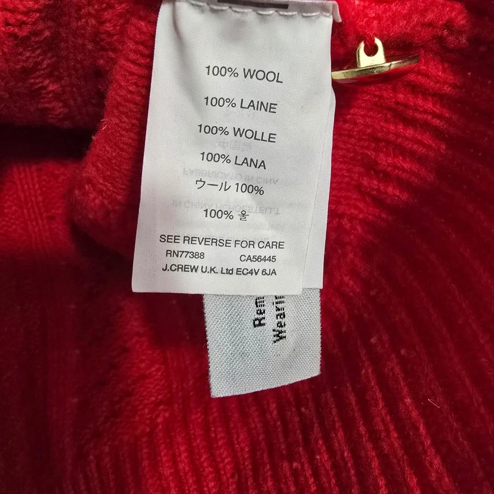 J.Crew Womens Red Cable Knit‎ 100% Wool Button Shoulder Sweater E5683 HO15